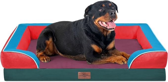 Comfort Expression Orthopedic Dog Bed for Extra Large Dogs with Bolster | Waterproof Dog Couch Bed with Washable Cover & Non-Slip Bottom, Supportive Egg Crate Foam XL Pet Bed, 45x35 Inch