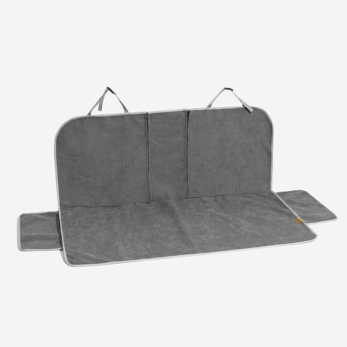 FUNNY FUZZY Dog Car Seat Cover for Back Seat, Back Seat Pet Cover for Dogs Waterproof, Scratchproof Dog Backseat Cover, Non-Slip Bench Car Seat Protector, Universal Fit Most Cars, SUVs, Trucks, Grey