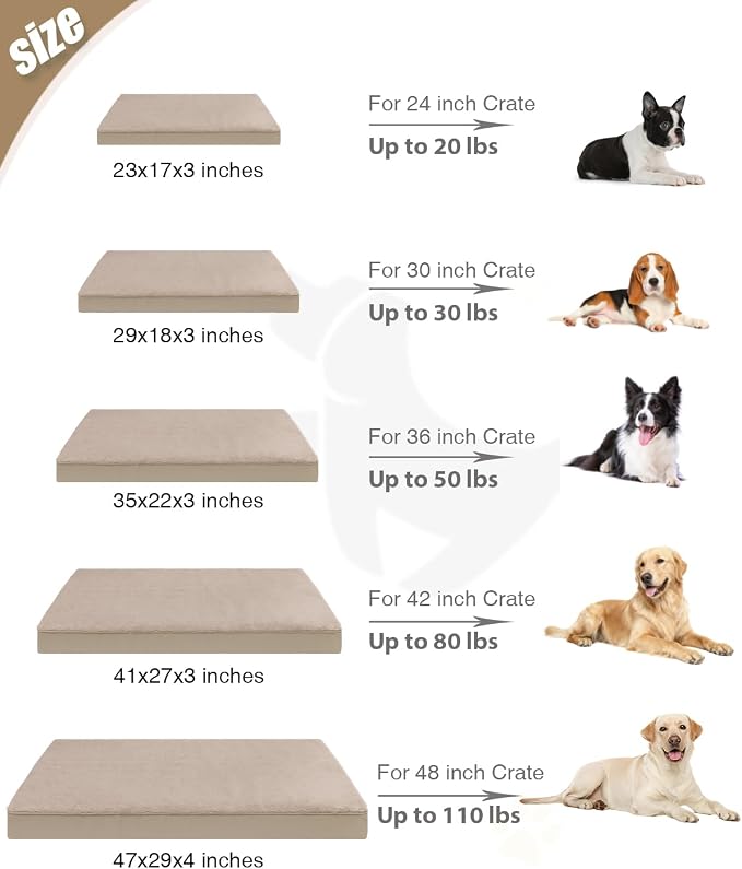 KSIIA Orthopedic Dog Bed for Extra Large Dogs with Waterproof, Khaki, 47x29 | Deluxe Soft Plush Dog Crate Bed, Washable Pet Mat with Removable Cover & Egg Crate Foam for Extra Large Dogs Sleeping