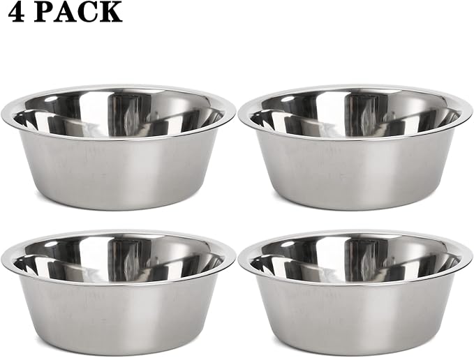 DEAYOU 4-Pack Stainless Steel Dog and Cat Bowl, Metal Food and Water Dish, 8.26" Basic Pet Feed Bowl for Large Medium Dog, 47 OZ Replacement Bowls for Elevated Stand, Dishwasher Safe
