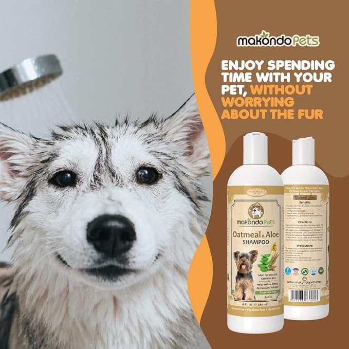 Oatmeal Shampoo for Dogs with Aloe Vera. Mild for Sensitive Skin. 16 Oz | Hypoallergenic ideal for Allergies and Itching. Fragrance Free Puppy Shampoo. All Breeds and Ages.