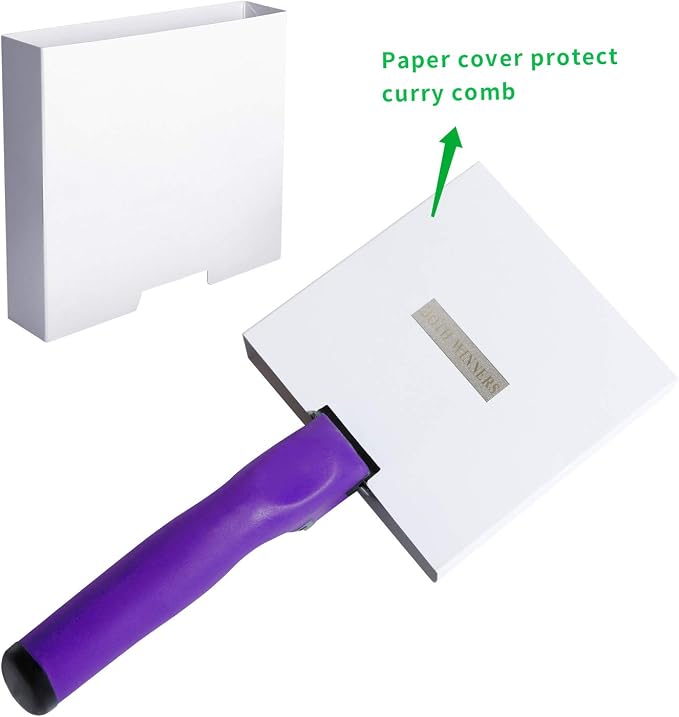 BOTH WINNERS Reversible Stainless Steel Curry Comb with Soft Touch Grip (Purple)