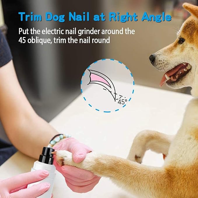 Casfuy Dog Nail Grinder Upgraded - Professional 2-Speed Whisper-Quiet Electric Pet Nail Trimmer Painless Paws Grooming & Smoothing for Small Medium Large Dogs & Cats (White)