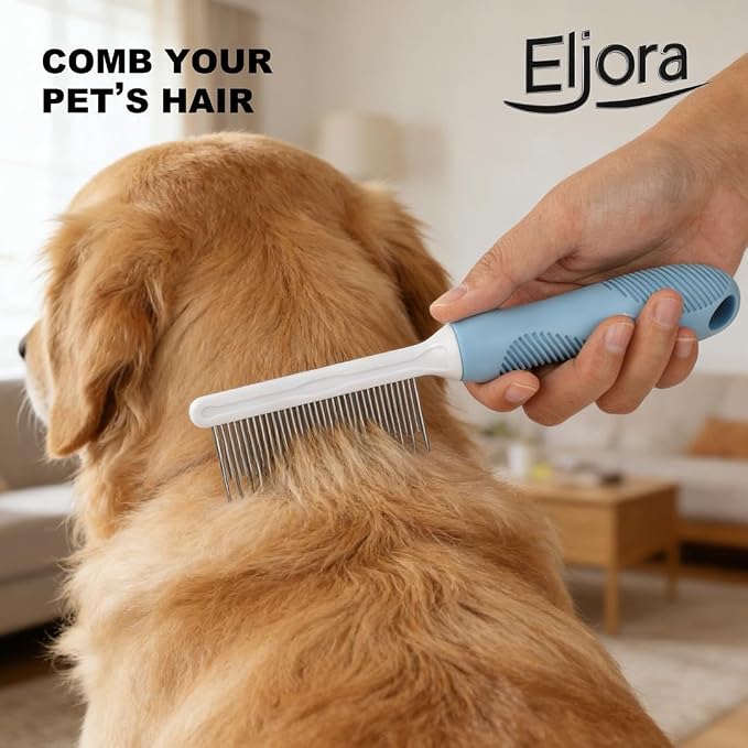 Pet Grooming Glove (Pair) & Dematting Comb Set – Anti-Slip Handle Deshedding Comb+ Gentle Massage Gloves for Dogs & Cats – Removes Loose Hair, Mats & Tangles – Safe, Effective Grooming