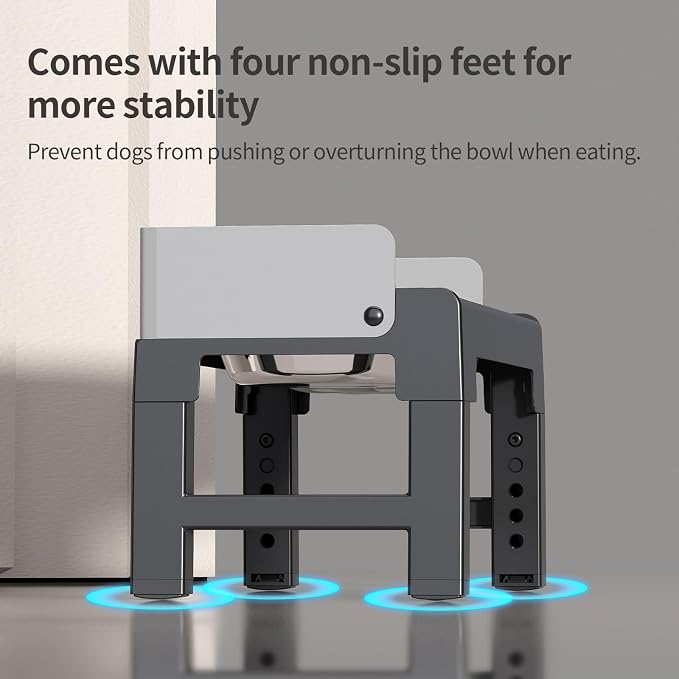 Elevated Dog Bowls for Medium and Large Dogs, Spill Proof Tiltable Dog Feeder with 2 Stainless Steel Bowls, 6 Height Adjustable Raised Dog Bowl Stand