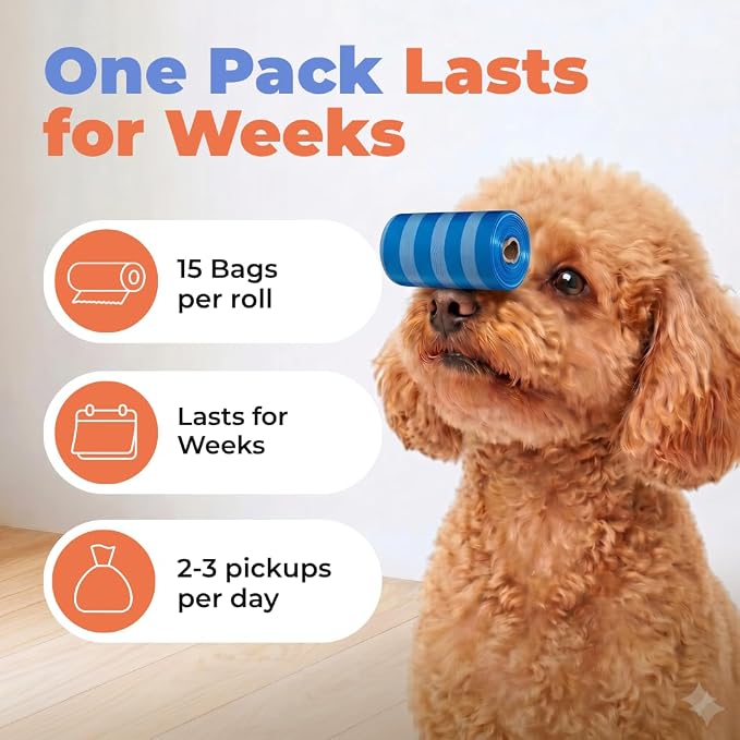 Best Pet Supplies Dog Poop Bags for Waste Refuse Cleanup, Doggy Roll Replacements for Outdoor Puppy Walking and Travel, Leak Proof and Tear Resistant, Thick Plastic - Blue Strips, 150 Bags