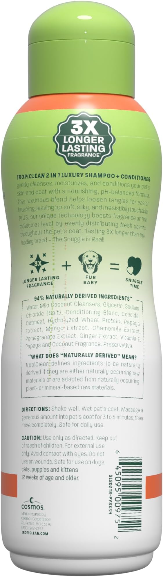 TropiClean 2in1 Dog Shampoo and Conditioner, 3X Longer Lasting Scent, 20oz
