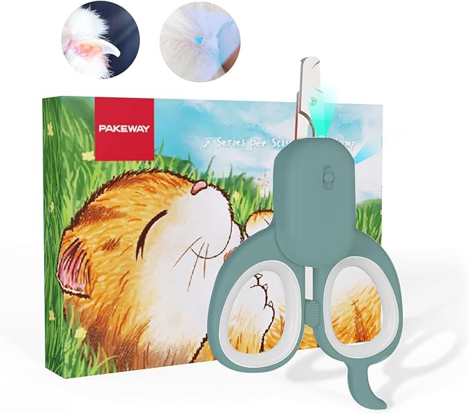 PAKEWAY Pet Nail Clipper with LED & -U-V Light, Cat Claw Trimmer with Ultra Bright LED Light for Nail Bloodline to Avoid Over Cutting, Sharp Angled Blade Grooming Tool for Dog Cat Rabbit Small Animals
