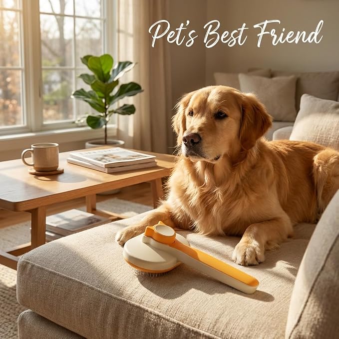 Self Cleaning Slicker Brush for Dogs and Cats | 2 in 1 Grooming Tool, Removes Loose Undercoat Tangles, Shedding Hair, Massage Bristles, Anti-Slip Handle, Long and Short Hair