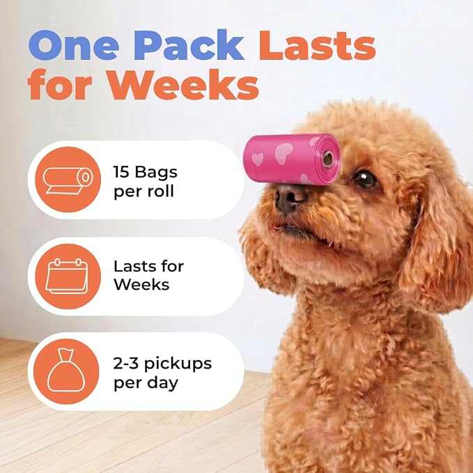 Best Pet Supplies Dog Poop Bags for Waste Refuse Cleanup, Doggy Roll Replacements for Outdoor Puppy Walking and Travel, Leak Proof and Tear Resistant, Thick Plastic - Pink Heart, 150 Bags