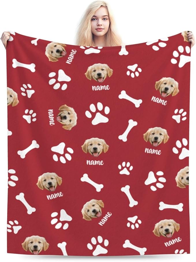 Nxwdwqa Personalized Dog Face Blanket Throws with Photos, Custom Pet Face Blanket, Dog Gifts for Pet Lovers, Customized Puppy Blanket for Adult Kid Birthday Christmas Fathers Mothers Valentines Gift