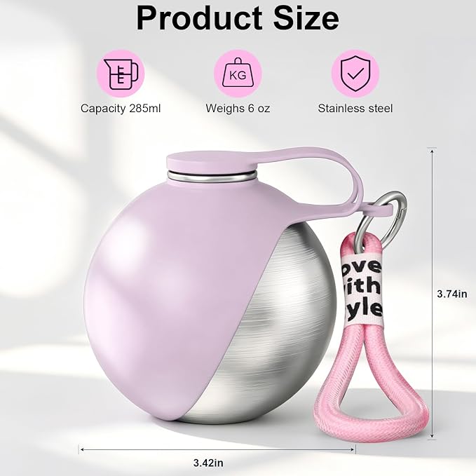 2 in 1 Dog Water Bottle with Bowl, 10oz Stainless Steel Travel Pet Water Dispenser, No-Spill Leak-Proof Design with Silicone Bowl, Compact Pet Drinking Bowl for Puppies Outdoor (Pink)