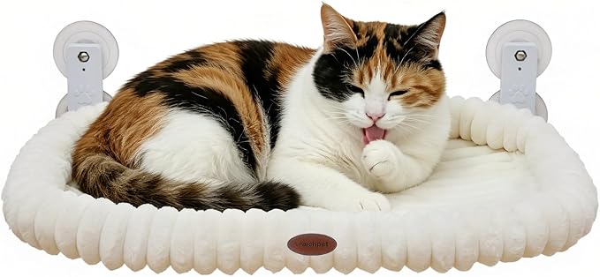 Cat Window Perch for Window with Solid Metal Frame and Ultra Soft Machine Washable Bed with 4-Sided Bolster, 4 Strong Suction Cups Window Resting Seat,Cordless Foldable Cat Hammock Bed