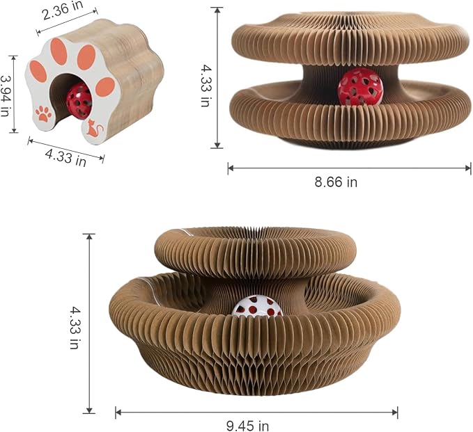 Kitty Curls Cat Toy,Cardboard Cat Scratcher,Magic Organ Cat Toy,Foldable Recyclable Cat Accordion Toy for Indoor Cat Playing,Interactive Scratch Pad with Toy Ball(1pc)