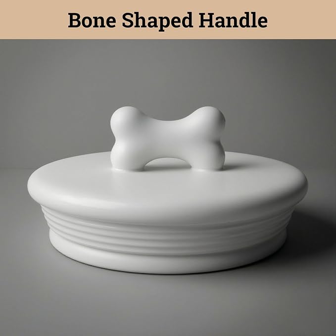 Ceramic Dog Treat Container Airtight - Ceramic Lid - 4 Cups - 4.3"W x 6.6"H | Airtight Ceramic Lid, Ceramic Bone Handle, Food Safe, Easy to Wash, Sturdy, Dishwasher Safe, Raised Design, 4 Cup Capacity
