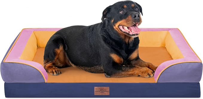 Comfort Expression Orthopedic Dog Bed for Extra Large Dogs with Bolster | Waterproof Dog Couch Bed with Washable Cover & Non-Slip Bottom, Supportive Egg Crate Foam XL Pet Bed, 45x35 Inch