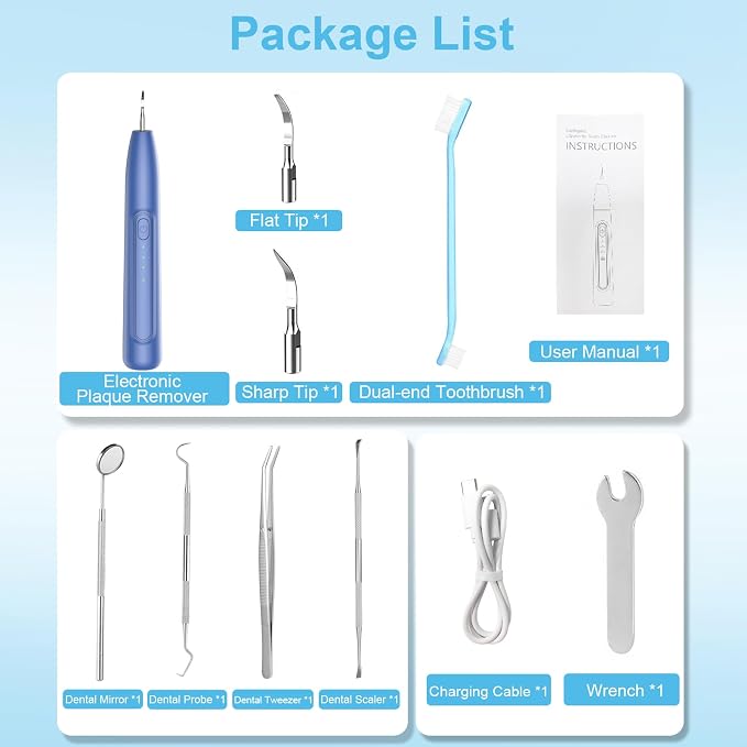Ultrasonic Dog Plaque Remover Tool, 3 Modes Plaque and Tartar Remover for Dogs, Low Noise Sonic Dog Tartar Remover Dogs Plaque Remover with Toothbrush 2 Cleaning Head for Pet Dental Care, Blue