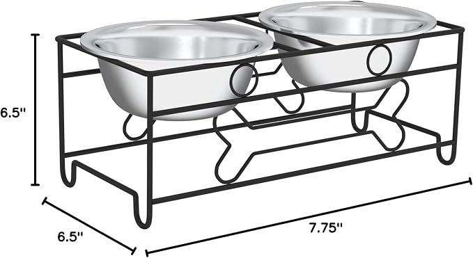 Set of 2 Stainless Steel Dog Bowls - 40oz Pet Bowls with Decorative Dog Food Stand - Metal Food and Water Dishes for Large Pets - Puppy Essentials by PETMAKER (Silver/Black)