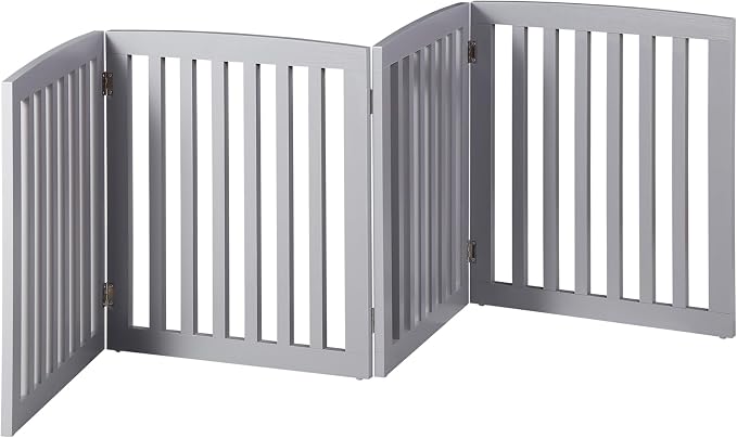 Freestanding Dog Door Indoor Folding Puppy Gate for Doorways Stairs 4-Panel Wood Pet Safe Barrier Fence for Hallways, Gray