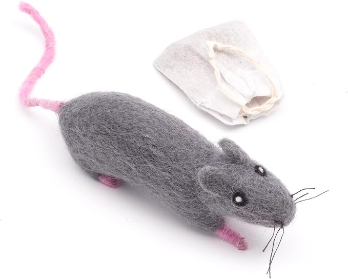 Glaciart One Felt Cat Rat Toy – Soft Fuzzy Enrichment 100% Natural Wool - Interactive Catnip Play Cat Toy Set - Safe for Pets, Non-AZO Colored Dyes