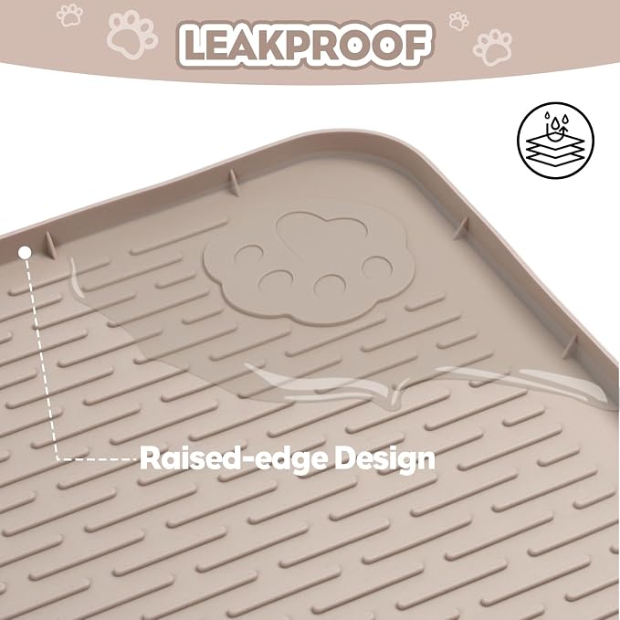 Silicone Cat Litter Mat for Litter Box 34”x22” Large Cat Mat, Khaki | Waterproof, Non-Slip, Leak-Proof Rug Mat with Lip, Easy to Clean, Extra Large Litter Catcher Mat for Floor