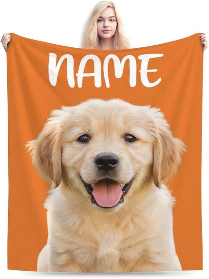 Nxwdwqa Personalized Dog Face Blanket Throws with Photos, Custom Pet Face Blanket, Dog Gifts for Pet Lovers, Customized Puppy Blanket for Adult Kid Birthday Christmas Fathers Mothers Valentines Gift