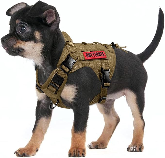 OneTigris Tactical Dog Harness Vest,No-Pull Service Dog Vest with Hook & Loop Panels,Adjustable Dog Vest Harness for Walking Hiking Training(Coyote Brown,XS)