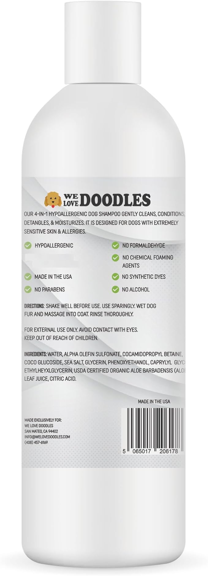 Hypoallergenic Dog Shampoo, Conditioner & Detangler, Tearless USA Made 16OZ | Sensitive Skin Dog Shampoo For Itchy Skin & Allergies, Gentle Cleansing, Moisturizing & Natural For Dogs, Hypoallergenic USA