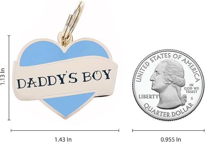 Two Tails Pet Company Personalized 'Daddy's Boy' Pet ID Tag & Collar Charm - Custom Engraved Dog Tags for Pets - Luxury Brass, Gold Plating
