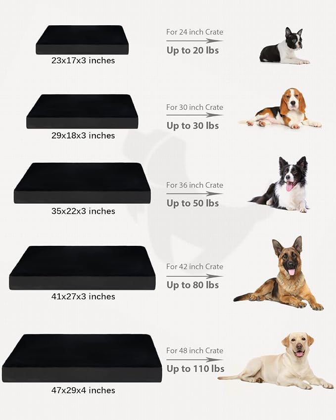 KSIIA Orthopedic Dog Bed for Small Dogs with Waterproof Lining, Black,23x17 | Deluxe Soft Plush Dog Crate Bed, Washable Pet Mat with Removable Cover & Egg Crate Foam for Small Dogs Sleeping & Relaxing