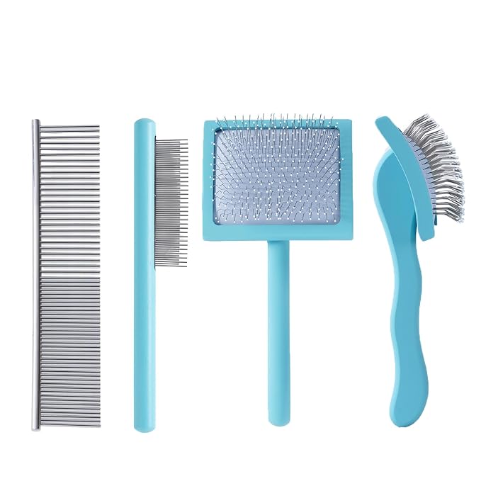 Blue Slicker Brush Long Haired Dog Wooden Handle Coated Pins | Gently Grooming Slicker Brush, Ergonomic Wooden Handle, Long-Haired Dogs, Long Pins for Grooming Goldendoodles Poodles