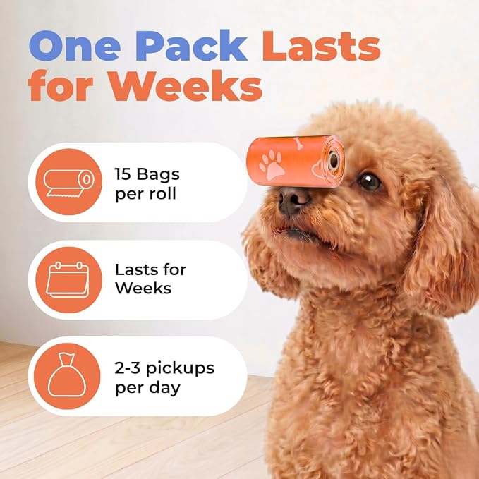 Best Pet Supplies Dog Poop Bags for Waste Refuse Cleanup, Doggy Roll Replacements for Outdoor Puppy Walking and Travel, Leak Proof and Tear Resistant, Thick Plastic - Orange, 240 Bags