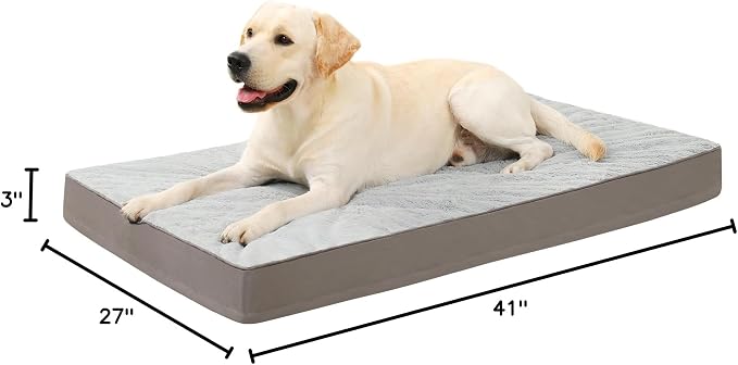 KSIIA Orthopedic Dog Bed, Waterproof, 41 x 27 Inch, Gray, Deluxe Plush, Removable Cover, Durable Zipper, Orthopedic Foam, 3-Inch Thick, For Dogs Up to 80lbs | Deluxe Plush Dog Crate Bed, Washable Pet Mat with Removable Cover, Durable Zipper, Orthopedic...