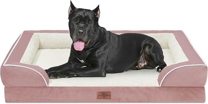 Comfort Expression Orthopedic Dog Bed for Extra Large Dogs 53x42 Inch, Waterproof Supportive Egg Crate Foam XXL Pet Bed with Removable Bolsters, Dog Couch with Washable Cover & Non-Slip Bottom, Pink | Waterproof Dog Couch Bed with Washable Cover & Non-...