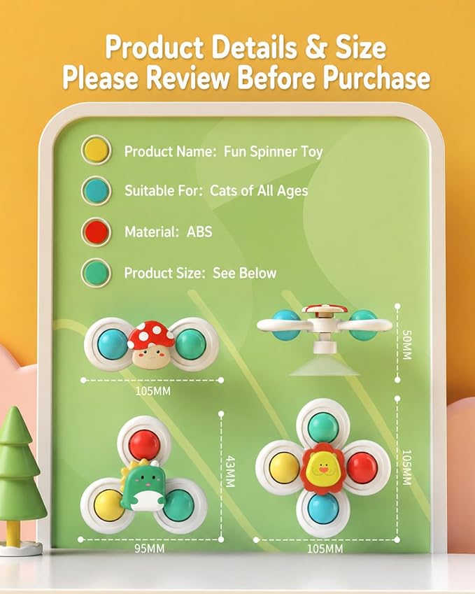 Cat Suction Cup Spinner Toy 3PCS Strong Suction 360° Spin Stick Anywhere | Window Perch Interactive Spin Windmill Swat Play Fun Exercise for Indoor Glass Tile Mirrors(Forest-Small)