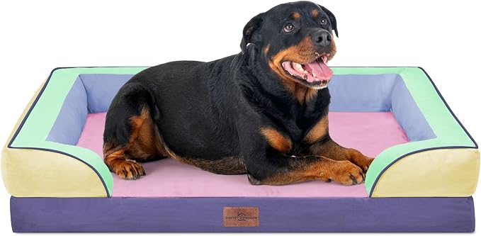 Comfort Expression Orthopedic Dog Bed for Extra Large Dogs with Bolster | Waterproof Dog Couch Bed with Washable Cover & Non-Slip Bottom, Supportive Egg Crate Foam XL Pet Bed, 45x35 Inch