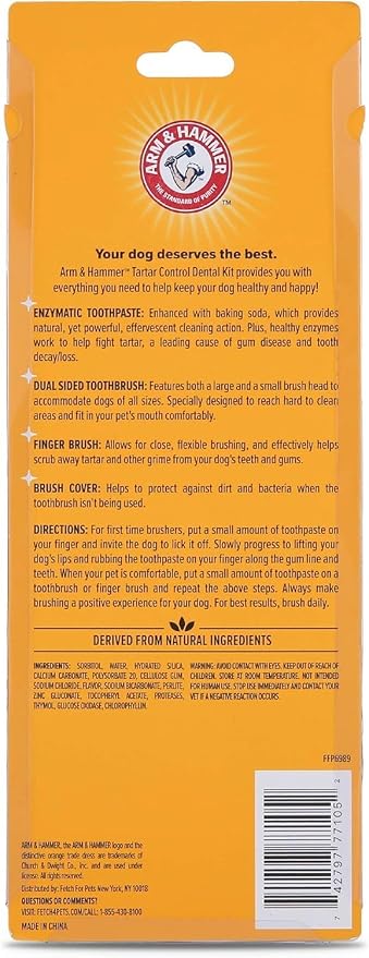 Arm & Hammer for Pets Tartar Control Dog Dental Care Kit, Banana Mint Flavor Toothpaste with Baking Soda, Double-Sided Toothbrush and Finger Brush Included, 2.5 Oz, 3-Piece - 2 Pack