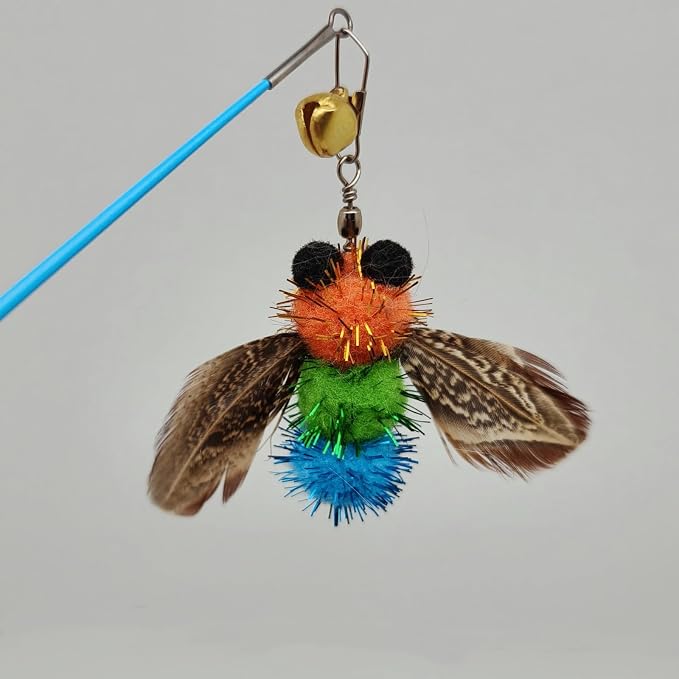 miwoowim Interactive Cat Toys - 10 PCS Cat Retractable Wand Toy and Feather Toys Refills, Enrichment Toys for Indoor Cats,Kitty Toys on a Stick,Kitten Toy Small Feather Insects