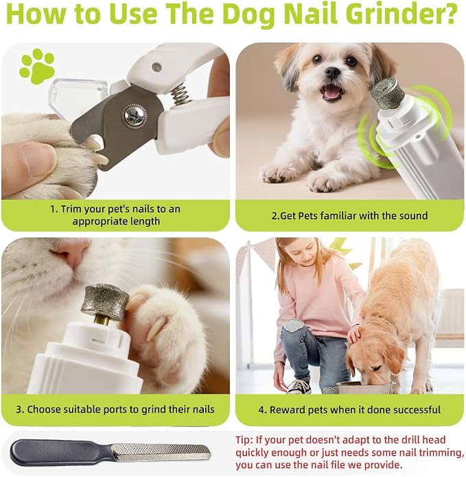 2 in 1 Dog Nail Clippers with Grinder and 2 LED Lights, Safety Lock & Catcher Cap Rechargeable Pet Nail Trimmer for Large Medium Small Dogs & Cats, Dog Nail grinder Quiet, Painless Grooming Tool