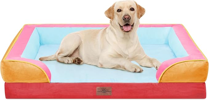 Comfort Expression Orthopedic Dog Bed for Extra Large Dogs with Bolster | Waterproof Dog Couch Bed with Washable Cover & Non-Slip Bottom, Supportive Egg Crate Foam XL Pet Bed, 42x30 Inch