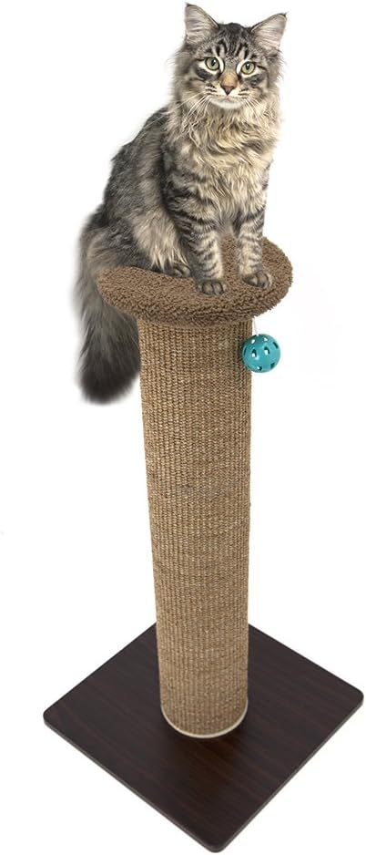 Kitty City Tall Sisal Cat Scratching Post, 32” Durable Scratcher with Sturdy Base & Hanging Jingle Toy, Easy Assembly, Furniture Protection for Indoor Cats - Brown