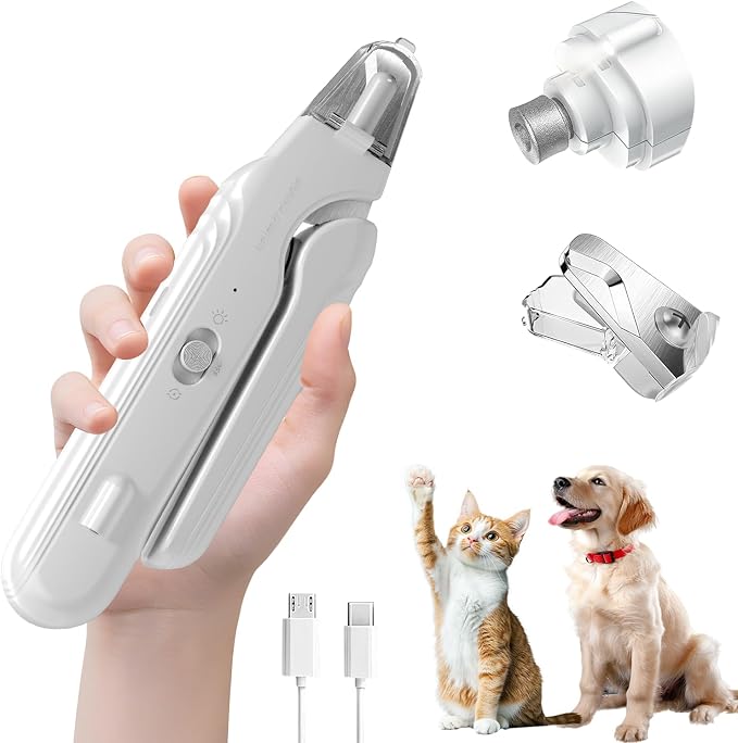 2 in 1 Dog & Cat Pets Nail Clippers and Grinder with Lights - Safety Guard to Avoid Overcutting,Professional Pet Nail Claw Trimmers, Professional Grooming Tools for Pets (Medium & Small Pet) (White)