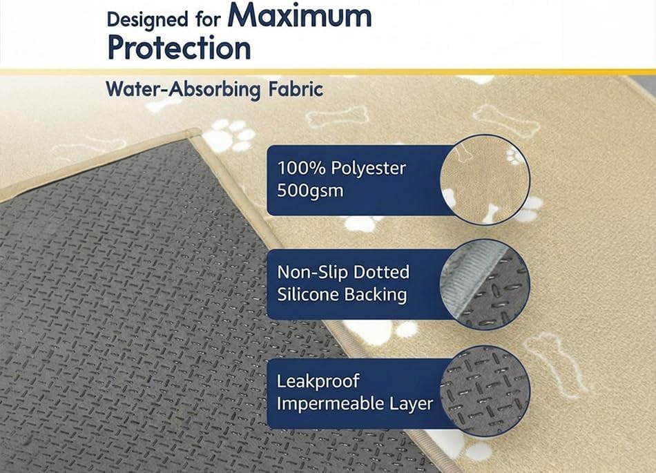 Muddy Mat® Washable Pee Pads for Dogs, Super Absorbent Reusable Puppy Pads–100% Waterproof Pee & Potty Training Pads for Pets, Non-Slip Dog Pads for Crates, Playpens and Floors - 2 Pack, Beige 36"x36"