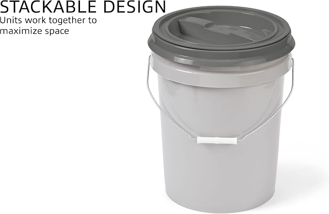 Mighty Tuff 5 Gallon / 21 Pound Pet Food Storage Container, Pack of 2 with Metal Handle and Airtight Lid to Lock in Freshness, Light Grey Base & Dark Grey Lid