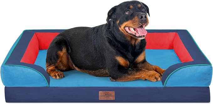 Comfort Expression Orthopedic Dog Bed for Extra Large Dogs with Bolster | Waterproof Dog Couch Bed with Washable Cover & Non-Slip Bottom, Supportive Egg Crate Foam XL Pet Bed, 45x35 Inch