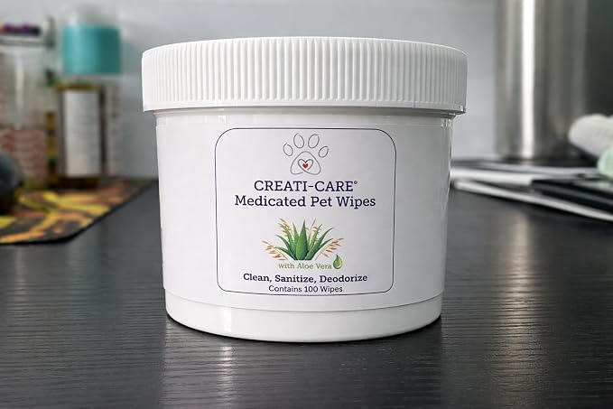 Creati Care Dog Ear Cleaner Wipes -Medicated Chlorhexidine Ketoconazole-Optic Cleanser for Dogs to Stop Ear Itching, and Infections and Controlling Ear Odor in Pets - 100 Wipes