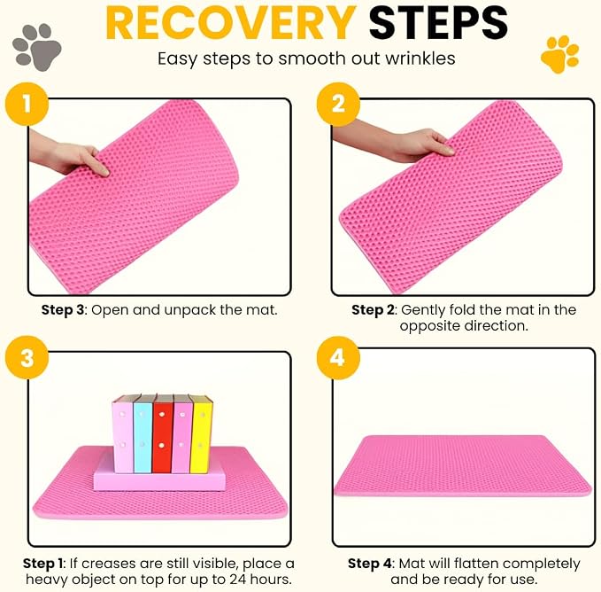 Andalus Brands Medium Cat Litter Mat - Waterproof & Urine-Proof Litter Box Mat, Non-Slip Kitty Litter Mats for Floor, Easy to Clean Litter Trapping Design (24" x 15", Pink)