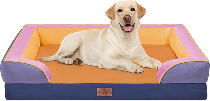 Comfort Expression Orthopedic Dog Bed for Extra Large Dogs with Bolster | Waterproof Dog Couch Bed with Washable Cover & Non-Slip Bottom, Supportive Egg Crate Foam XL Pet Bed, 42x30 Inch