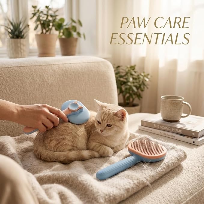Self Cleaning Slicker Brush for Dogs and Cats | 2 in 1 Grooming Tool, Removes Loose Undercoat Tangles, Shedding Hair, Massage Bristles, Anti-Slip Handle, Long and Short Hair
