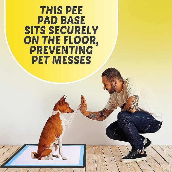 TidyFriend Dog Pee Pad Holder Tray Fits for 36” x 36” Wee Wee Pee Pads - Stable Grip, Raised Edges, Quick-Wipe Silicone Surface Dog Potty Tray Holder for Indoor Flooring Protection (Black)